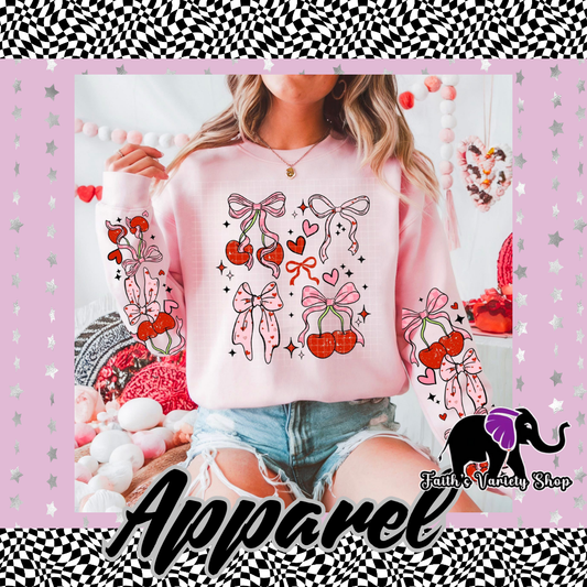 Bow, Cherries and Hearts with Sleeves Adult Sweater