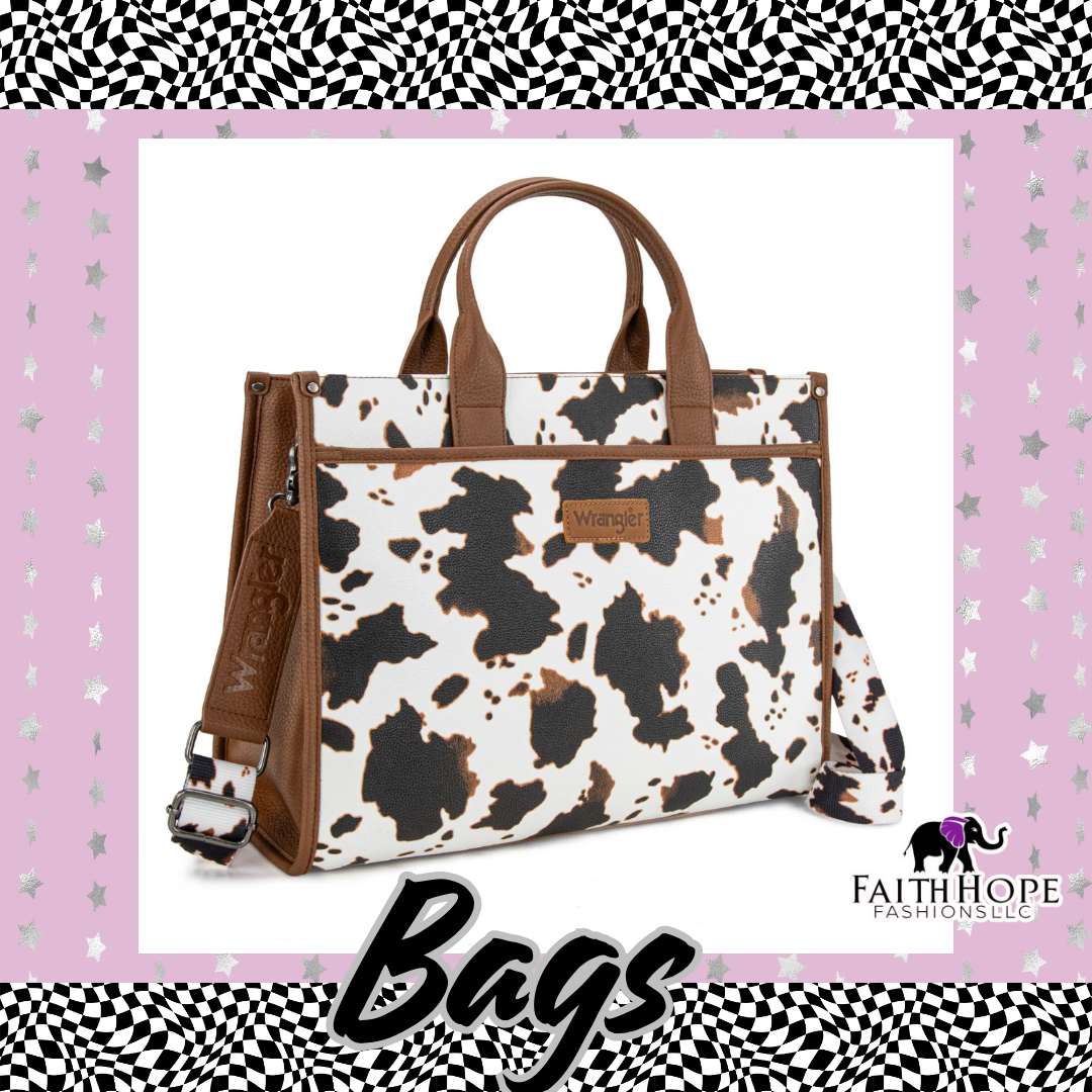 Brown Black and White Cow Wrangler Tote