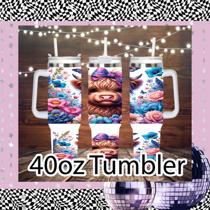 Floral Highland Cow Drinkware