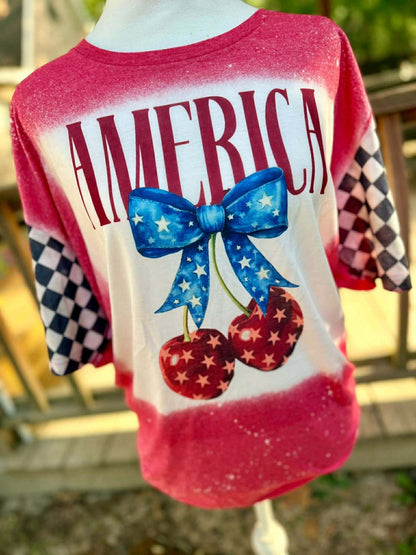 America Cherry Bow Bleached Shirt