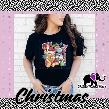 Christmas Pooh Polaroid Adult T Shirt