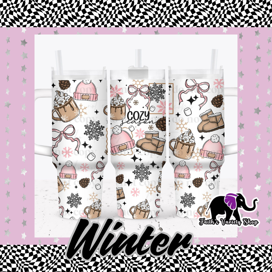 Cozy Season Boots and Pink Hat 40oz Tumbler