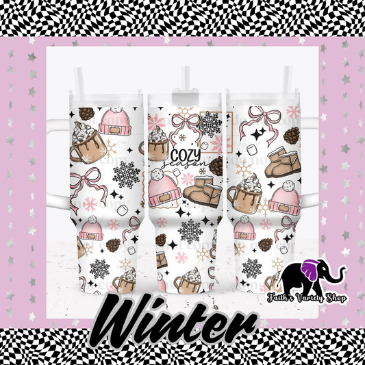 Cozy Season Boots and Pink Hat 40oz Tumbler