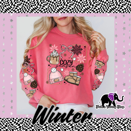 Cozy Season Pink Hat and Boots Adult Sweater