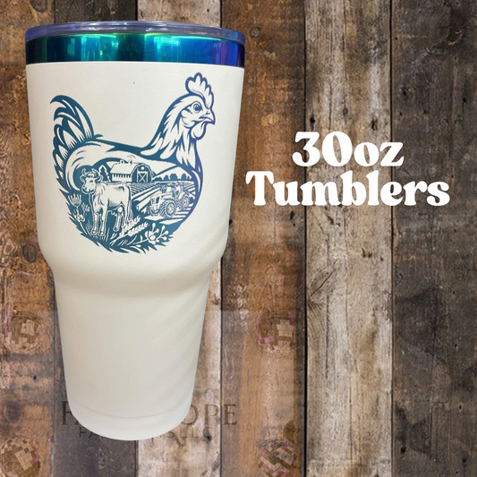 30 oz Laser engraved chicken on ombre