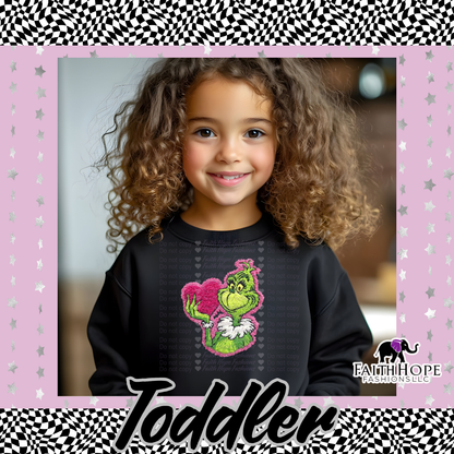 Fuzzy Grinch Heart Toddler Sweater
