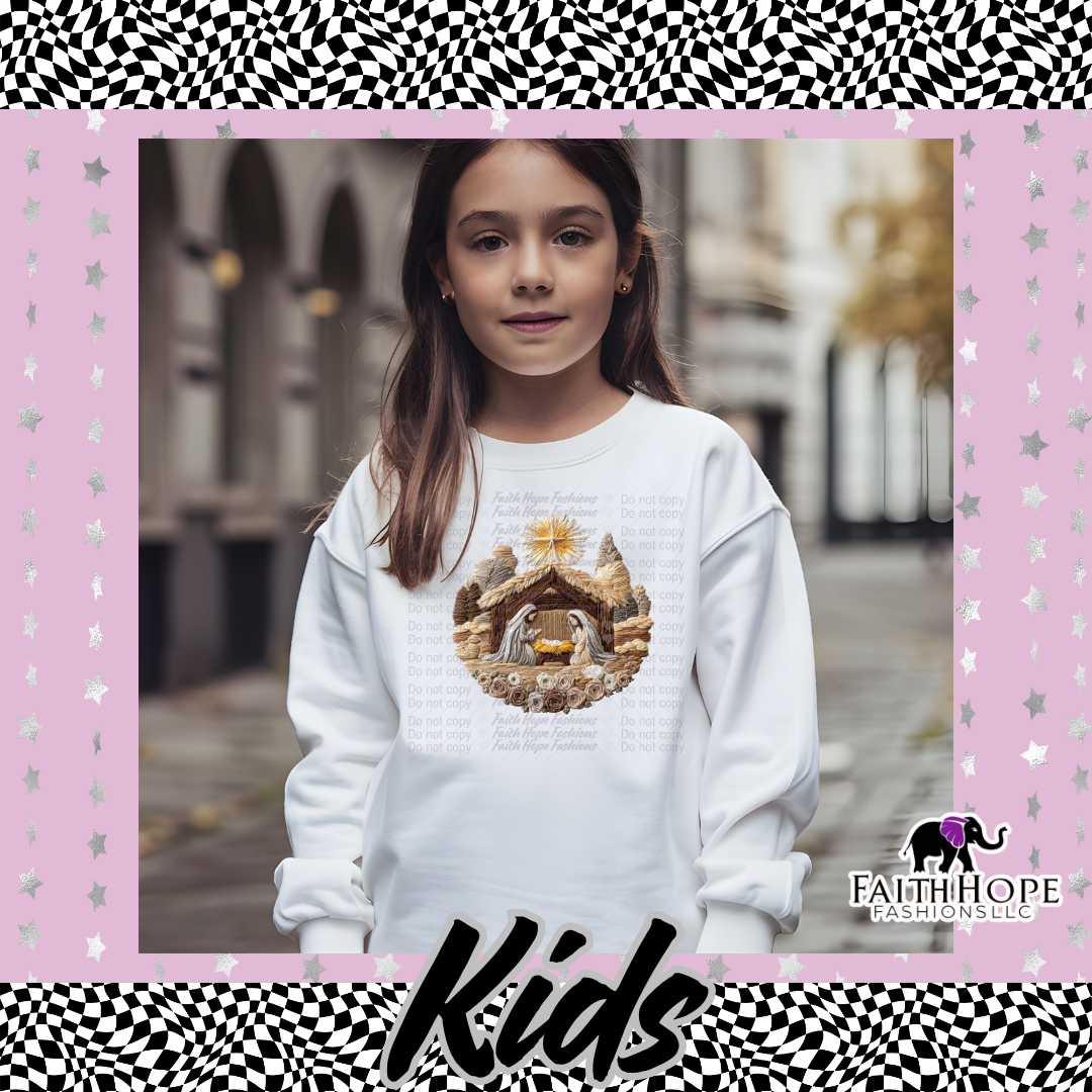 Fuzzy Nativity Kids Sweater