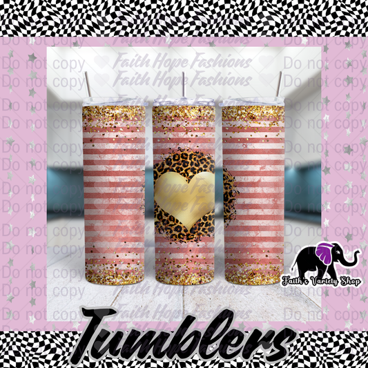Glitter and Striped Leopard Heart 20oz Tumbler