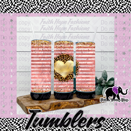 Glitter and Striped Leopard Heart Bluetooth Tumbler