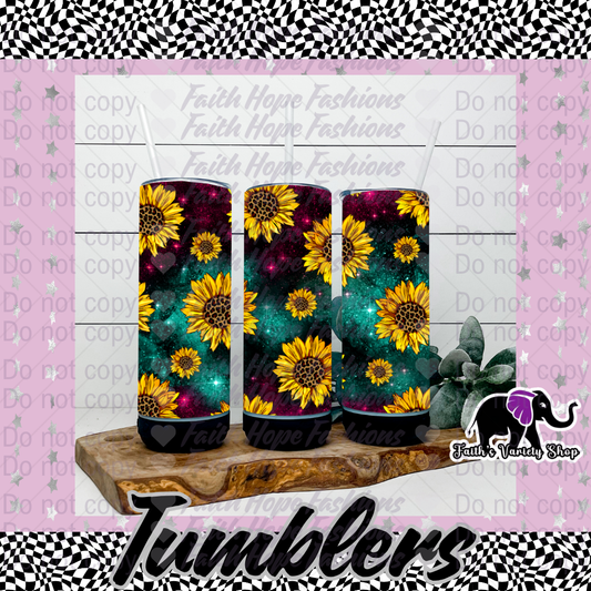 Glittery Night Sky Sunflowers Bluetooth Tumbler