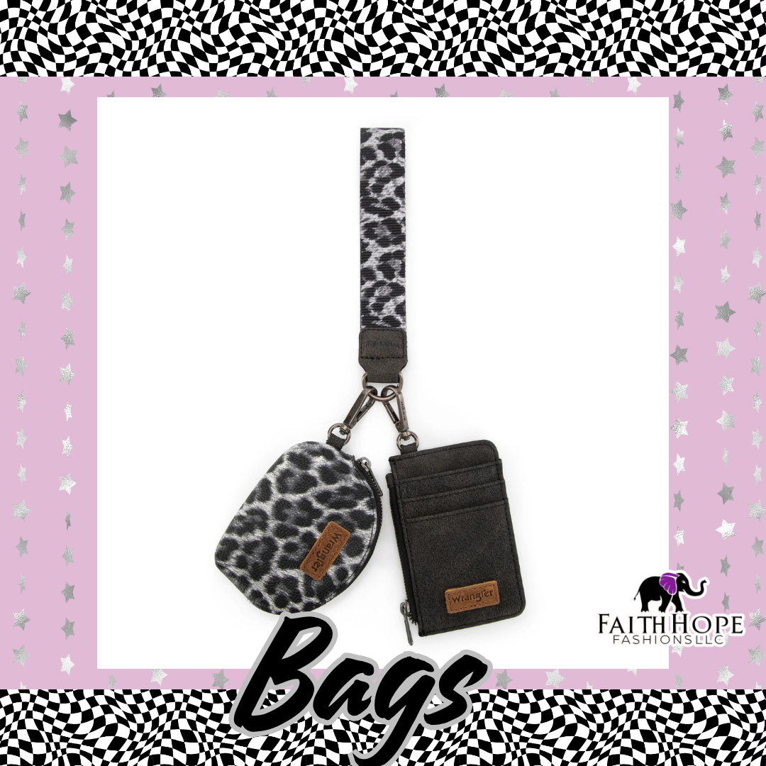 Grey Leopard Wrangler Wristlet