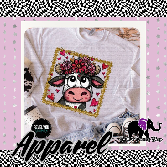 Heart Cow in Gold Frame Apparel