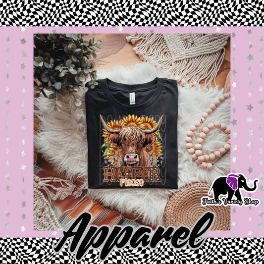 Heifer Please Highland Cow and Sunflower Adult Shirt