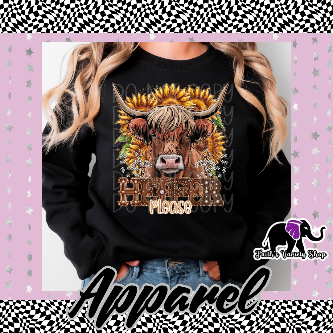Heifer Please Highland Cow and Sunflower Adult Sweater