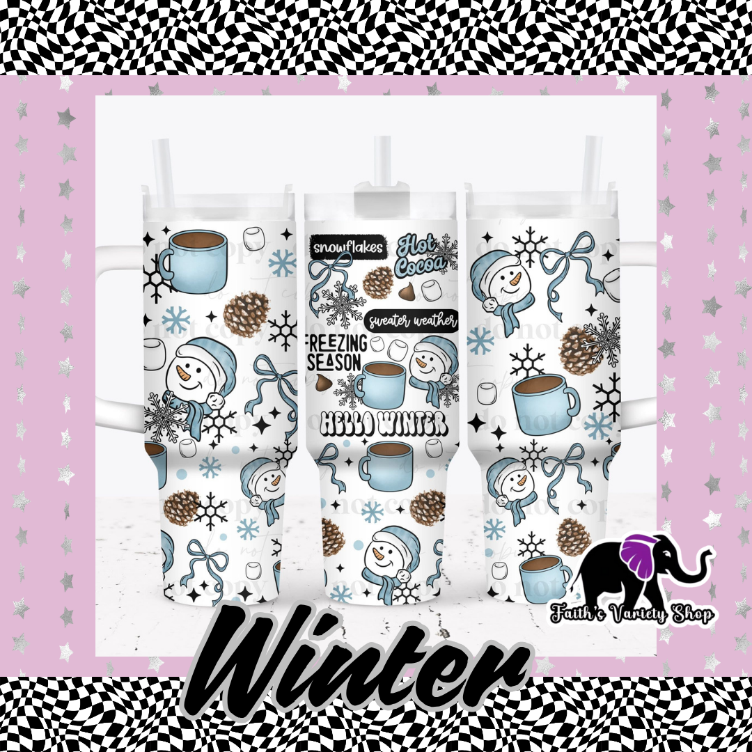 Hello Winter Snowman and Hot Cocoa 40oz tumbler