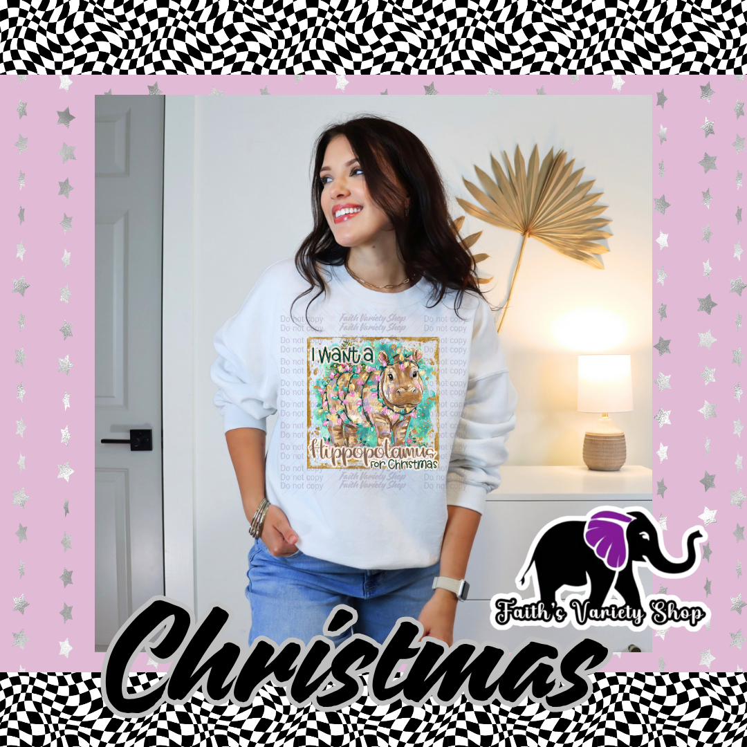 Hippopotamus For Christmas Adult Sweater