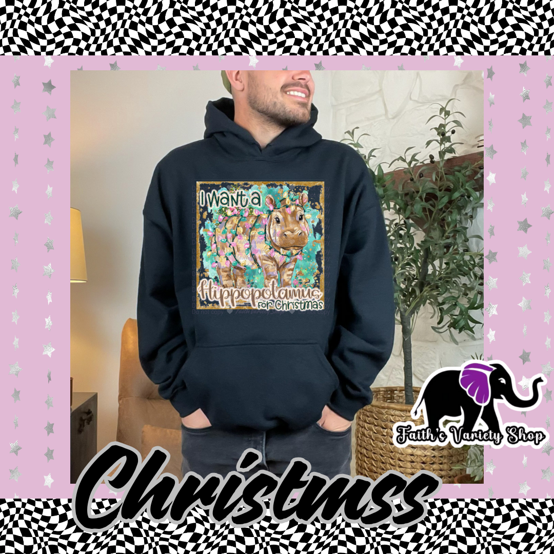 Hippopotamus For Christmas Adult Hoodie