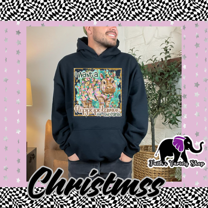 Hippopotamus For Christmas Adult Hoodie