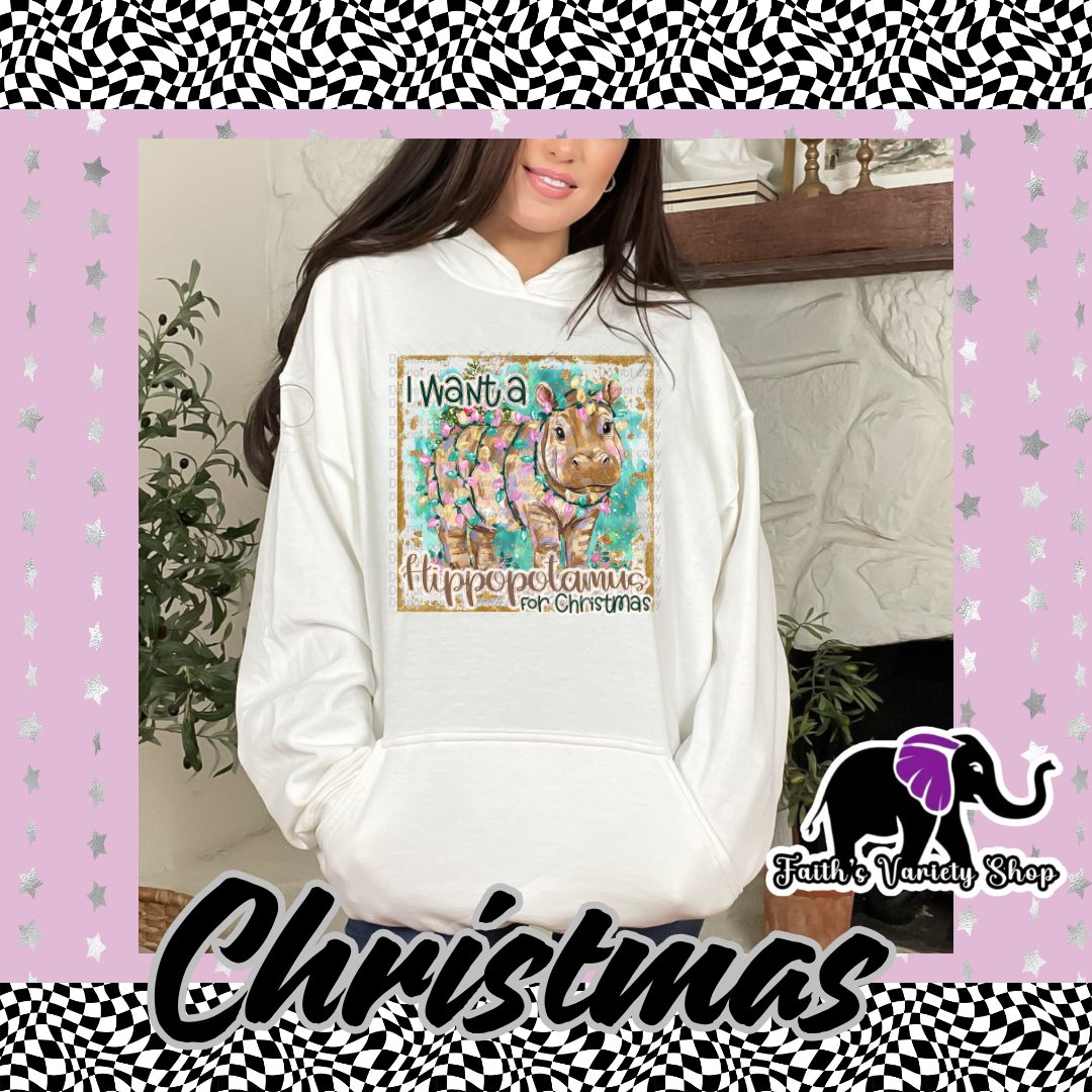 Hippopotamus For Christmas Adult Hoodie