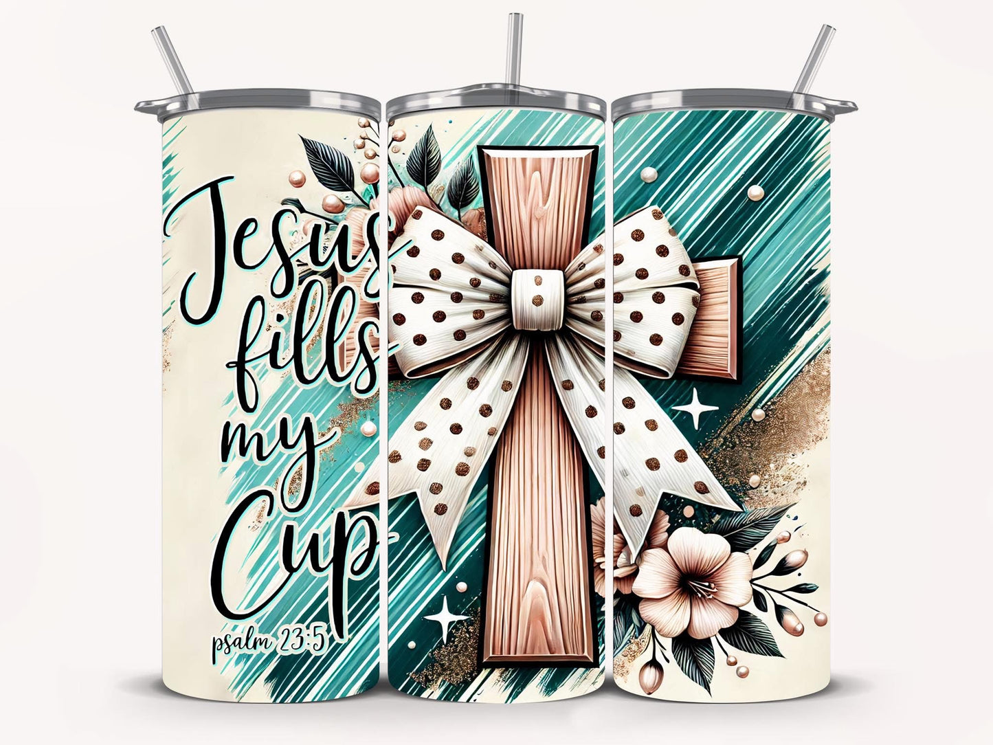 Jesus Fills My Cup Bow and Floral Drinkware