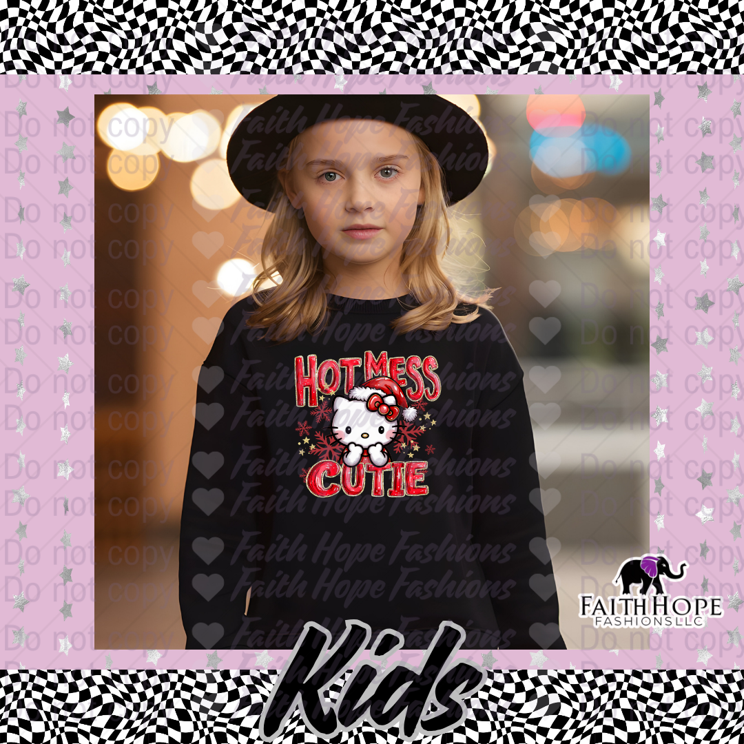 Christmas Hot Mess Cutie Cat Kids Sweater