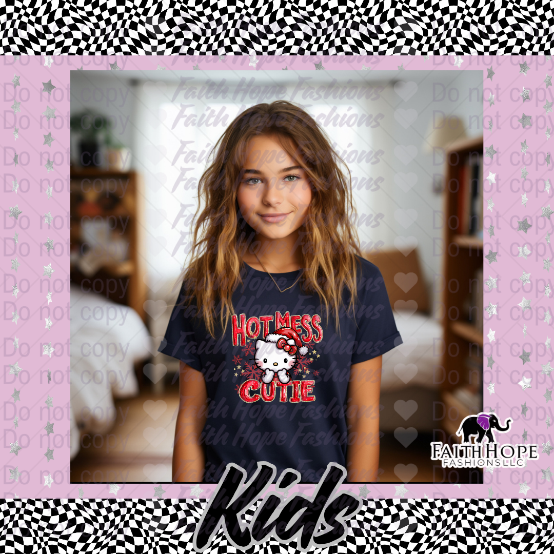 Christmas Hot Mess Cutie Cat Kids Shirt