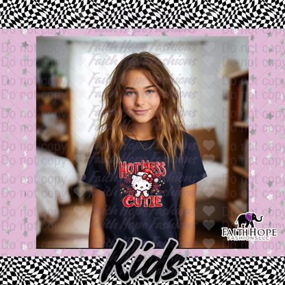 Christmas Hot Mess Cutie Cat Kids Shirt