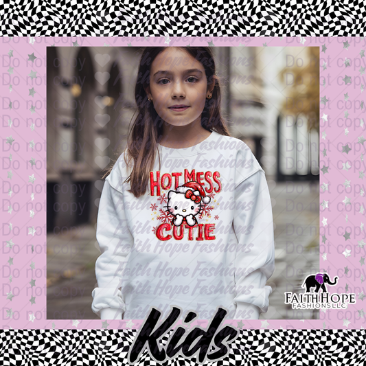 Christmas Hot Mess Cutie Cat Kids Sweater