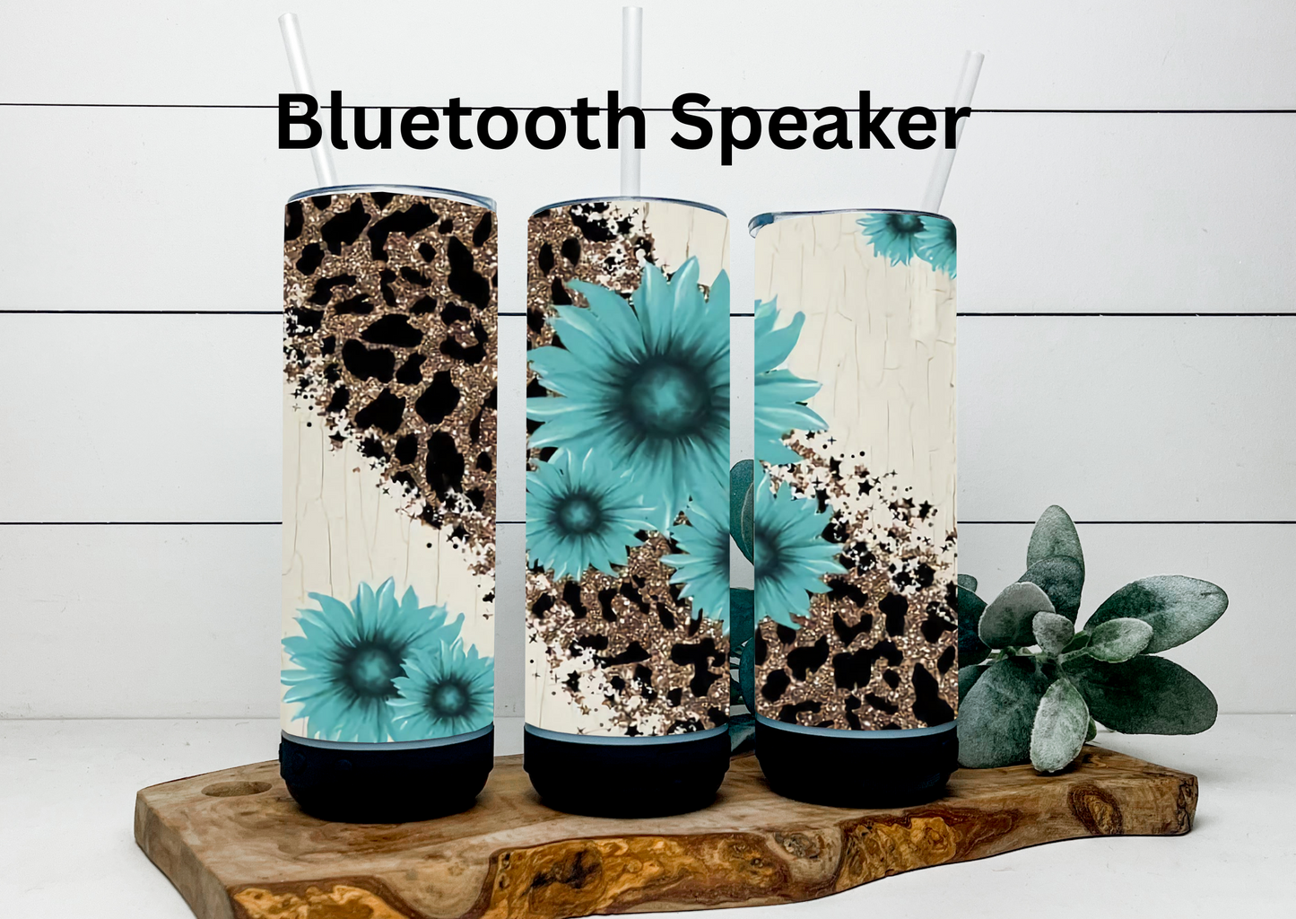 Leopard Glitter and White with Teal Flowers Drinkware Bulk