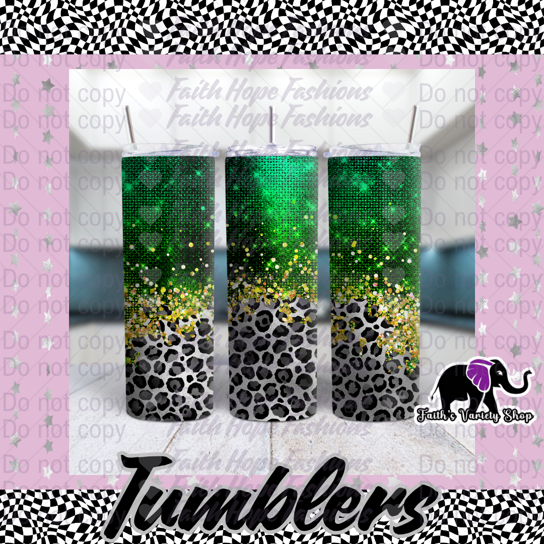 Leopard and Green Glitter 20oz Tumbler
