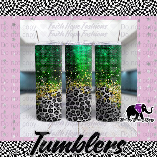 Leopard and Green Glitter 20oz Tumbler