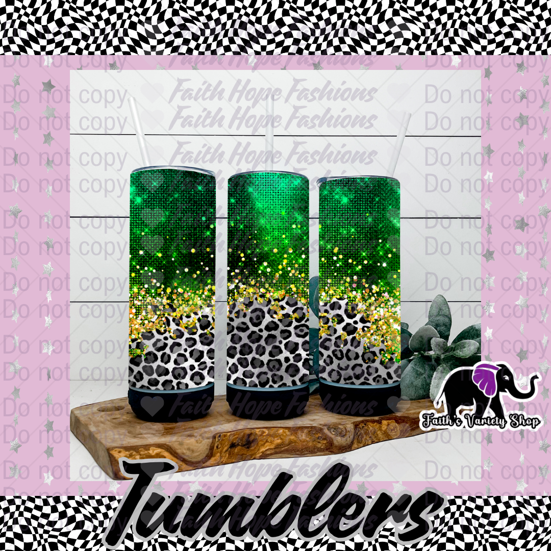 Leopard and Green Glitter Bluetooth Tumbler