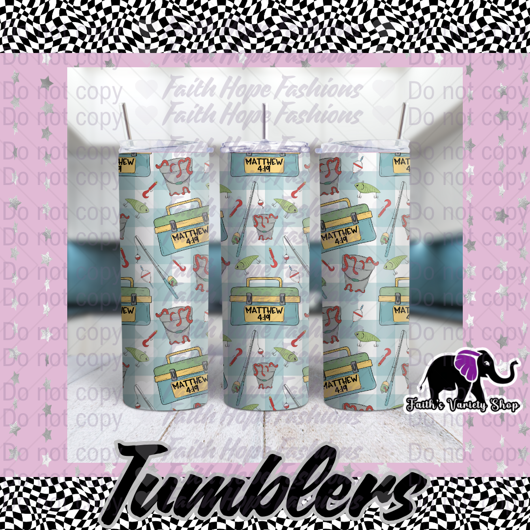 Matt 4:19 Blue Fishing 20oz Tumbler