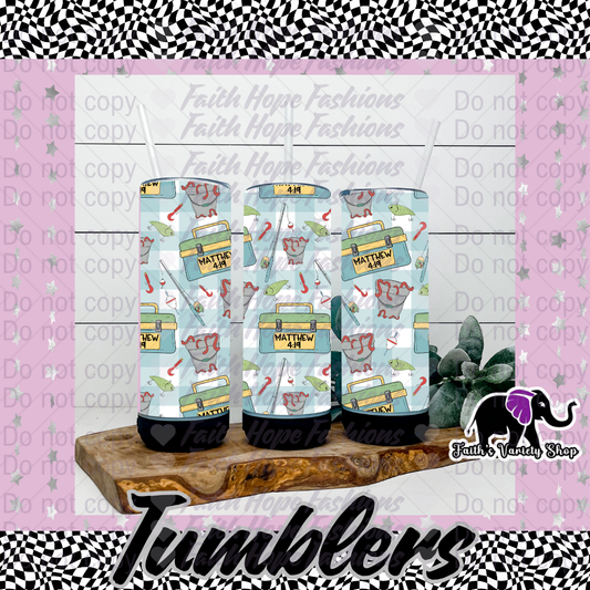 Matt 4:19 Blue Fishing Bluetooth Tumbler