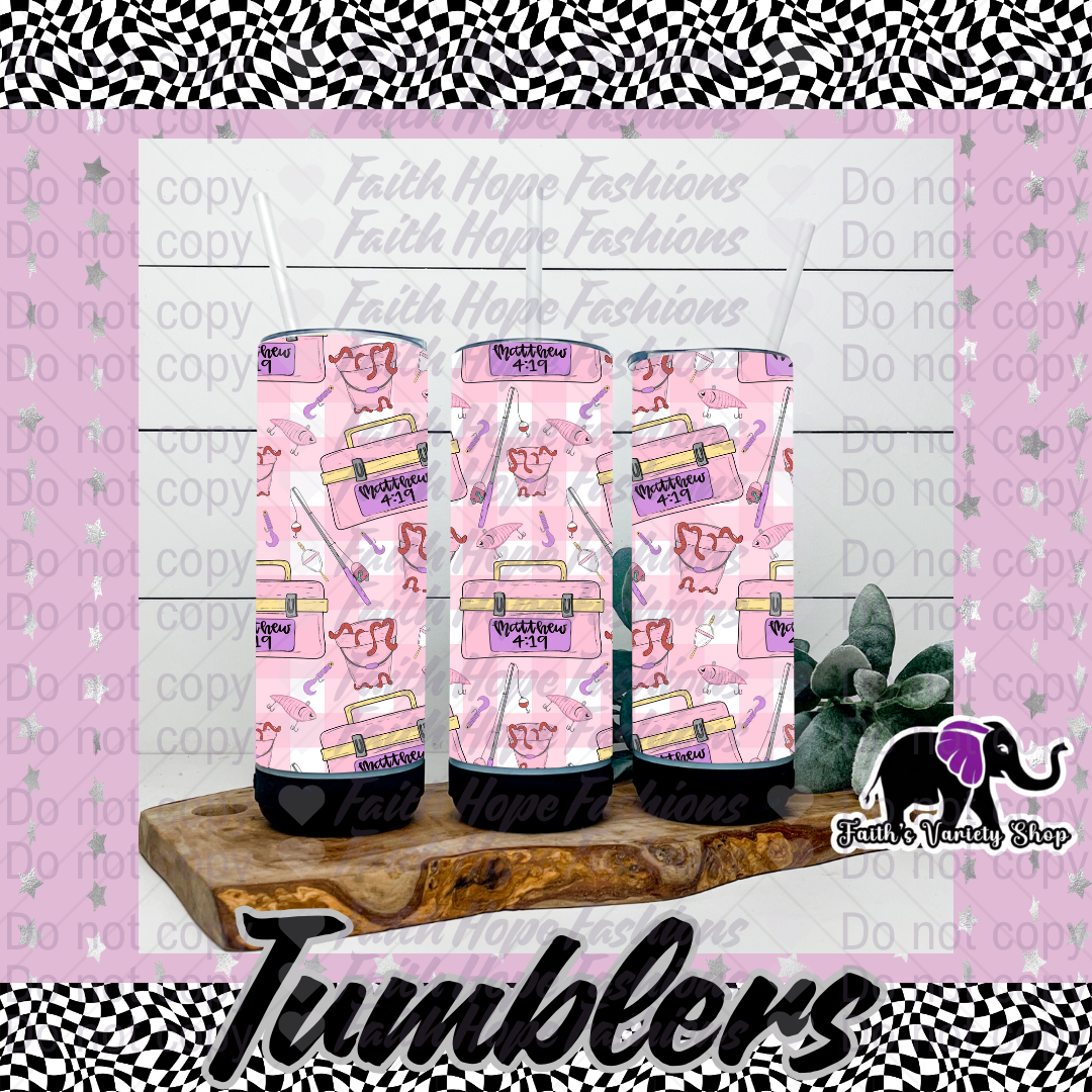 Matt 4:19 Pink Fishing Bluetooth Tumbler