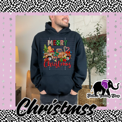 Merry Christmas Gingy Truck Adult Hoodie