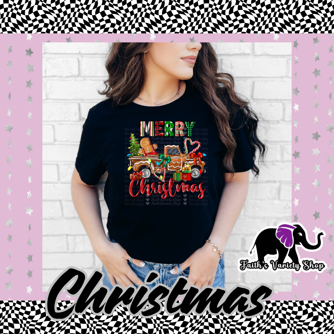 Merry Christmas Gingy Truck Adult T Shirt