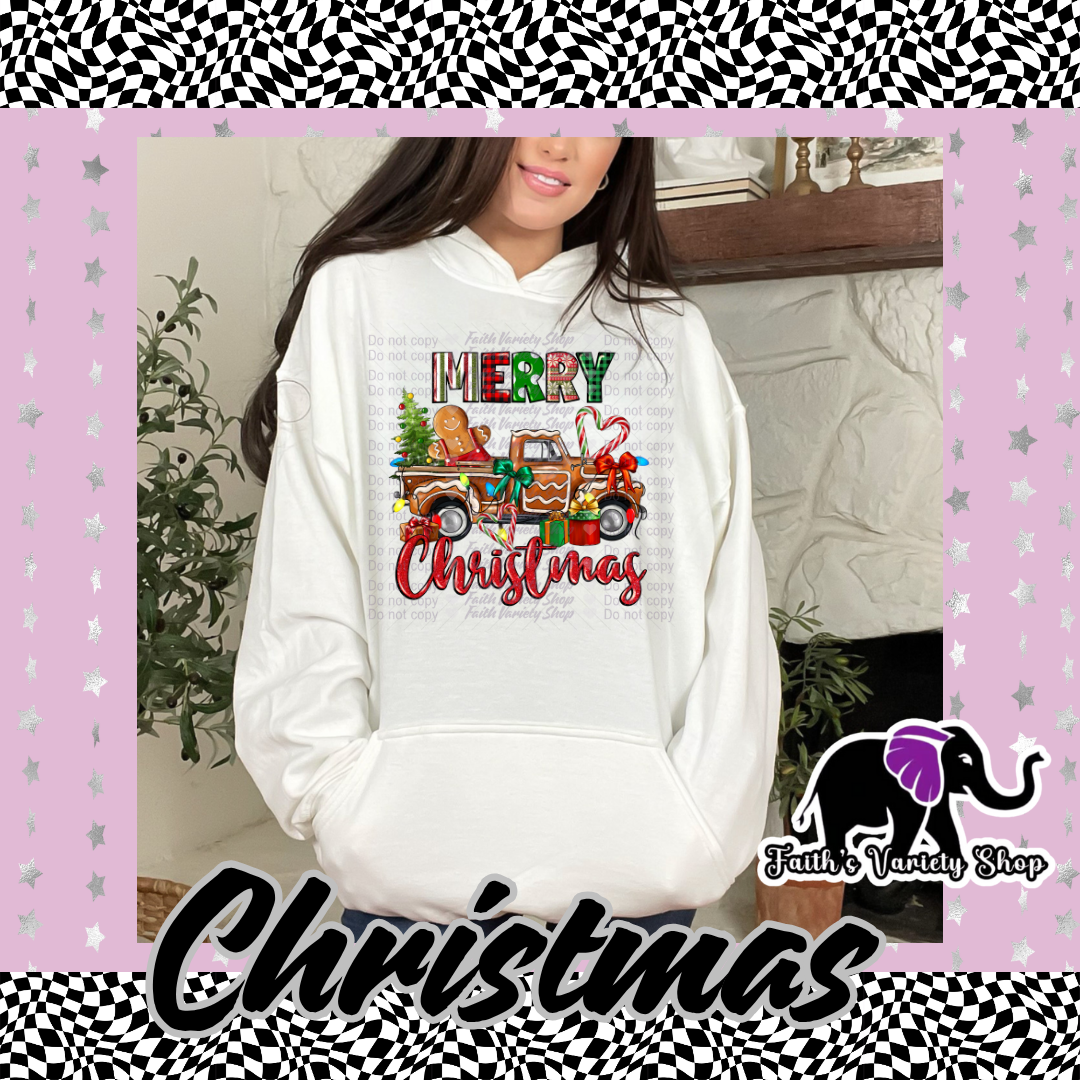 Merry Christmas Gingy Truck Adult Hoodie