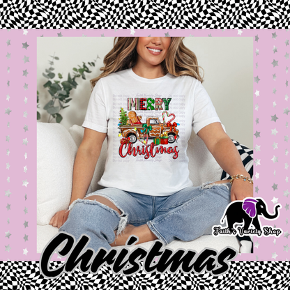 Merry Christmas Gingy Truck Adult T Shirt