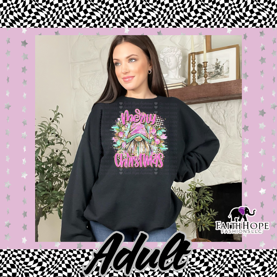 Merry Christmas Gnome Brushstroke Adult Sweater