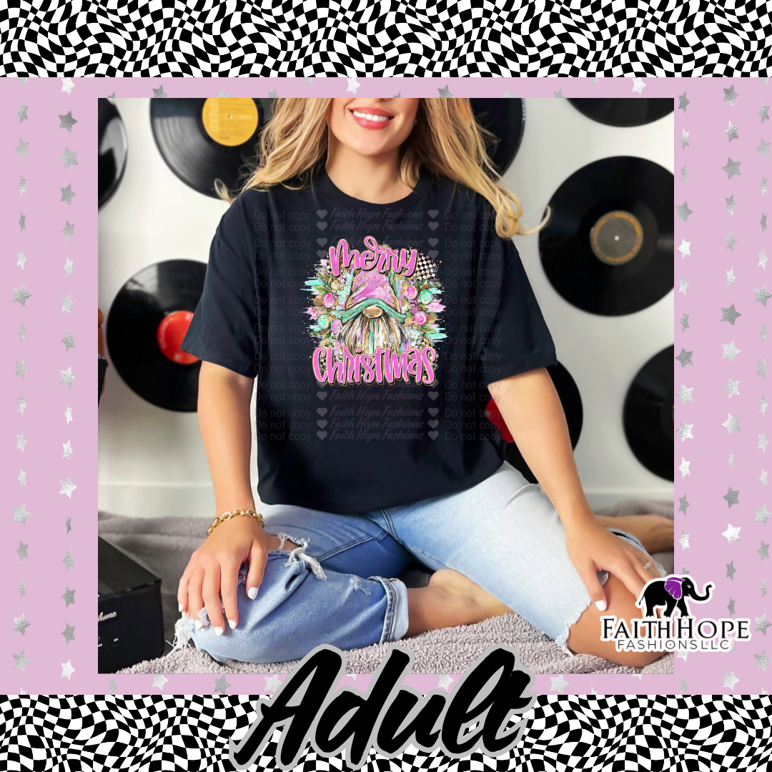 Merry Christmas Gnome Brushstroke Adult Shirt