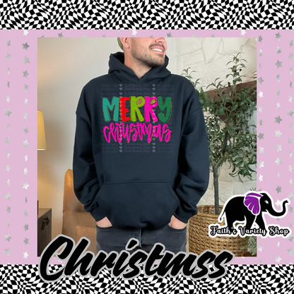 Merry Christmas Green Red And Pink Adult Hoodie