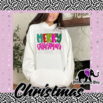 Merry Christmas Green Red And Pink Adult Hoodie