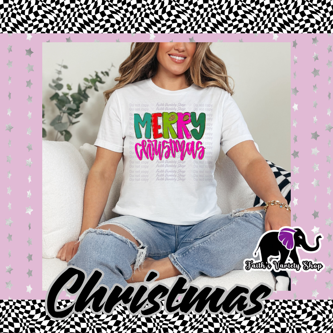 Merry Christmas Green Red And Pink Adult Sweater