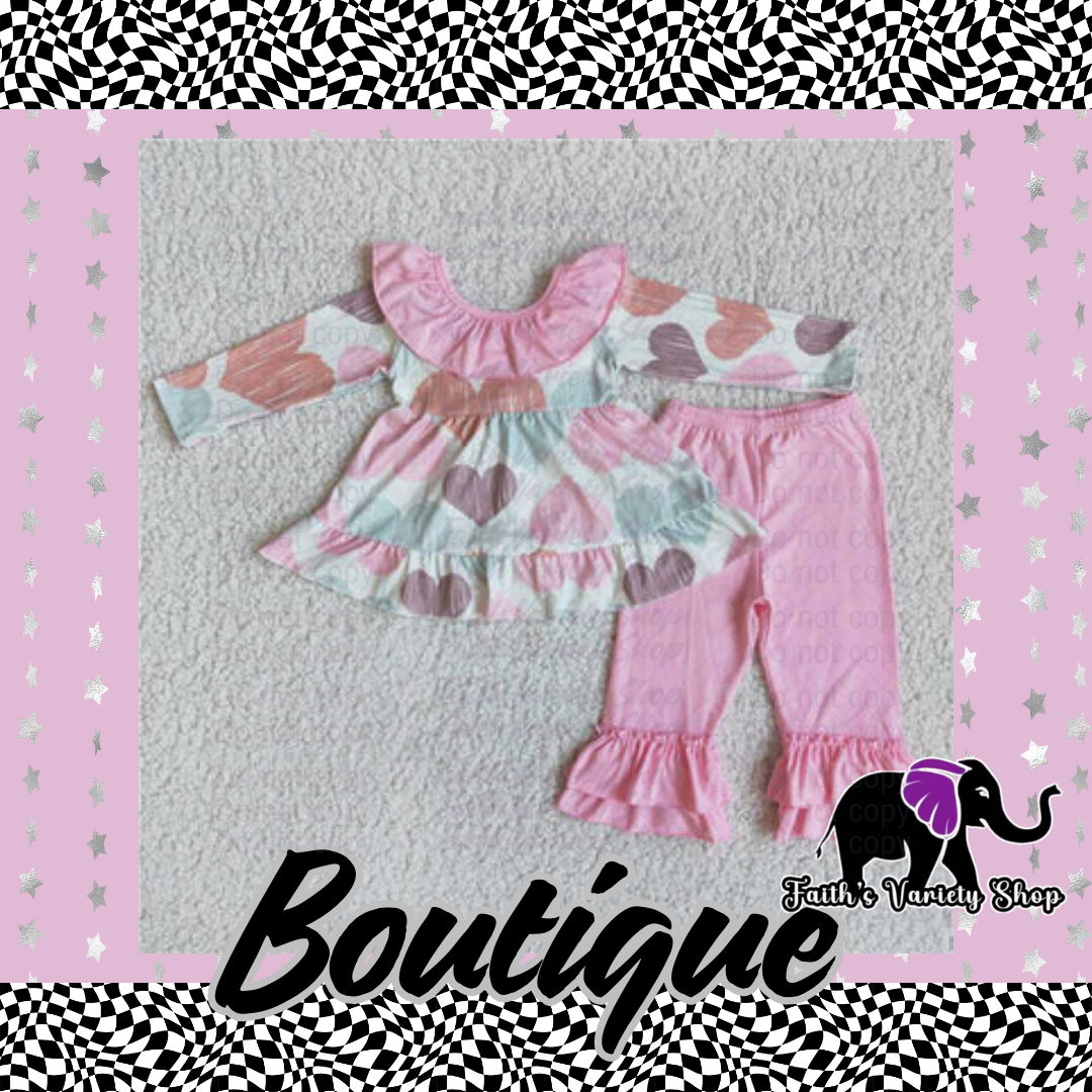 Multi Hearts With Pink Pants Boutique Outfit