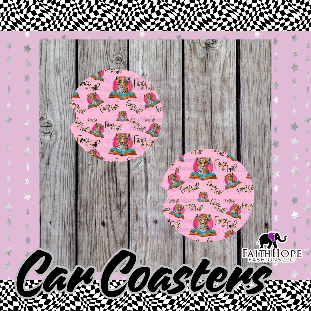 Pink Fierce In Faith Car Coasters