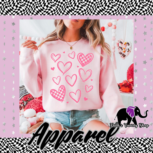 Pink Heart with Checkered Collage Adult Sweater