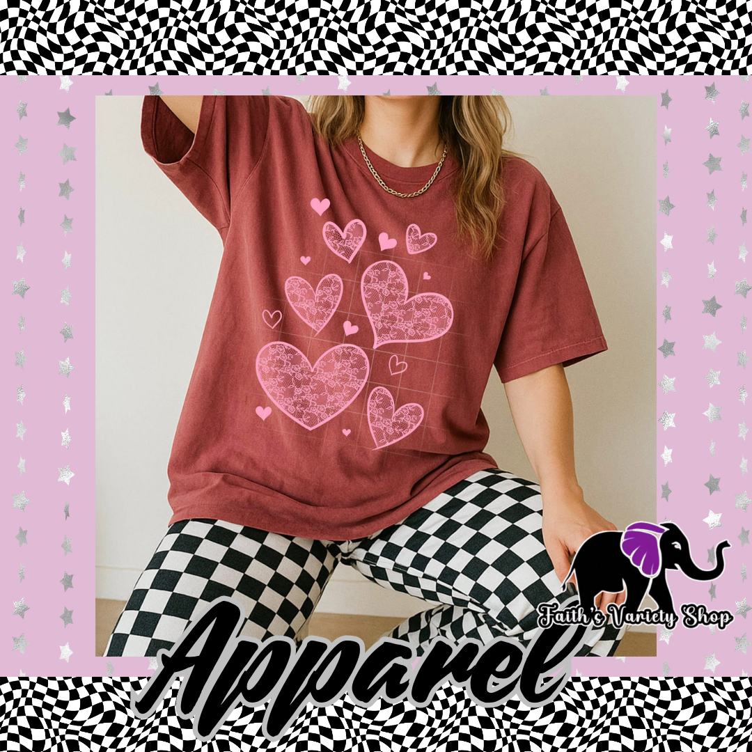 Pink Lace Hearts Adult Shirt