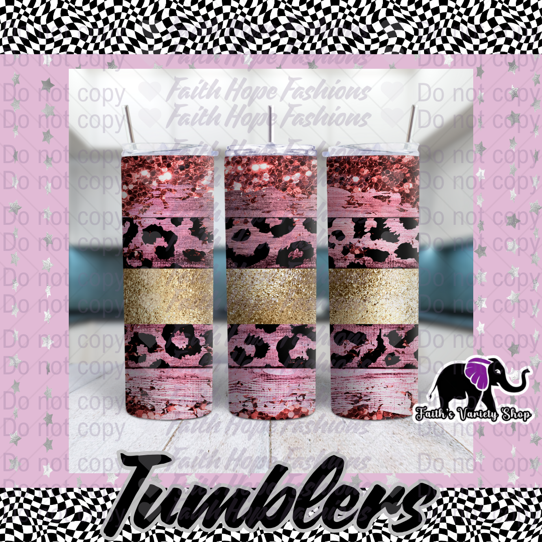 Pink Wooden Leopard And Glitter 20oz Tumbler
