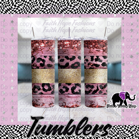 Pink Wooden Leopard And Glitter 20oz Tumbler